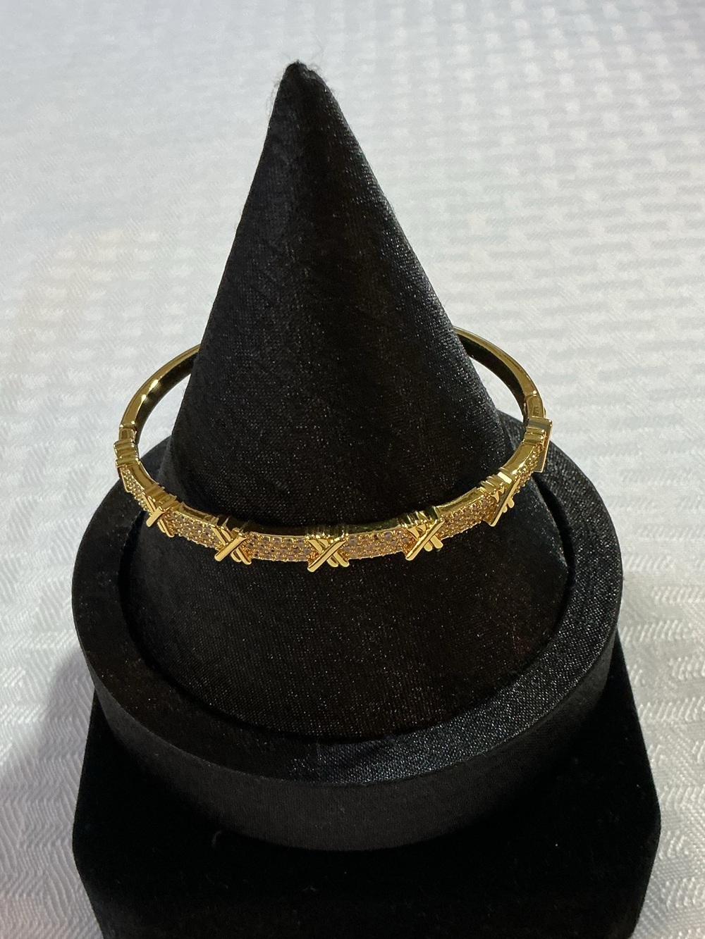 Pave’ Rhinestone “X” Cross Style Gold Tone Bangle Bracelet